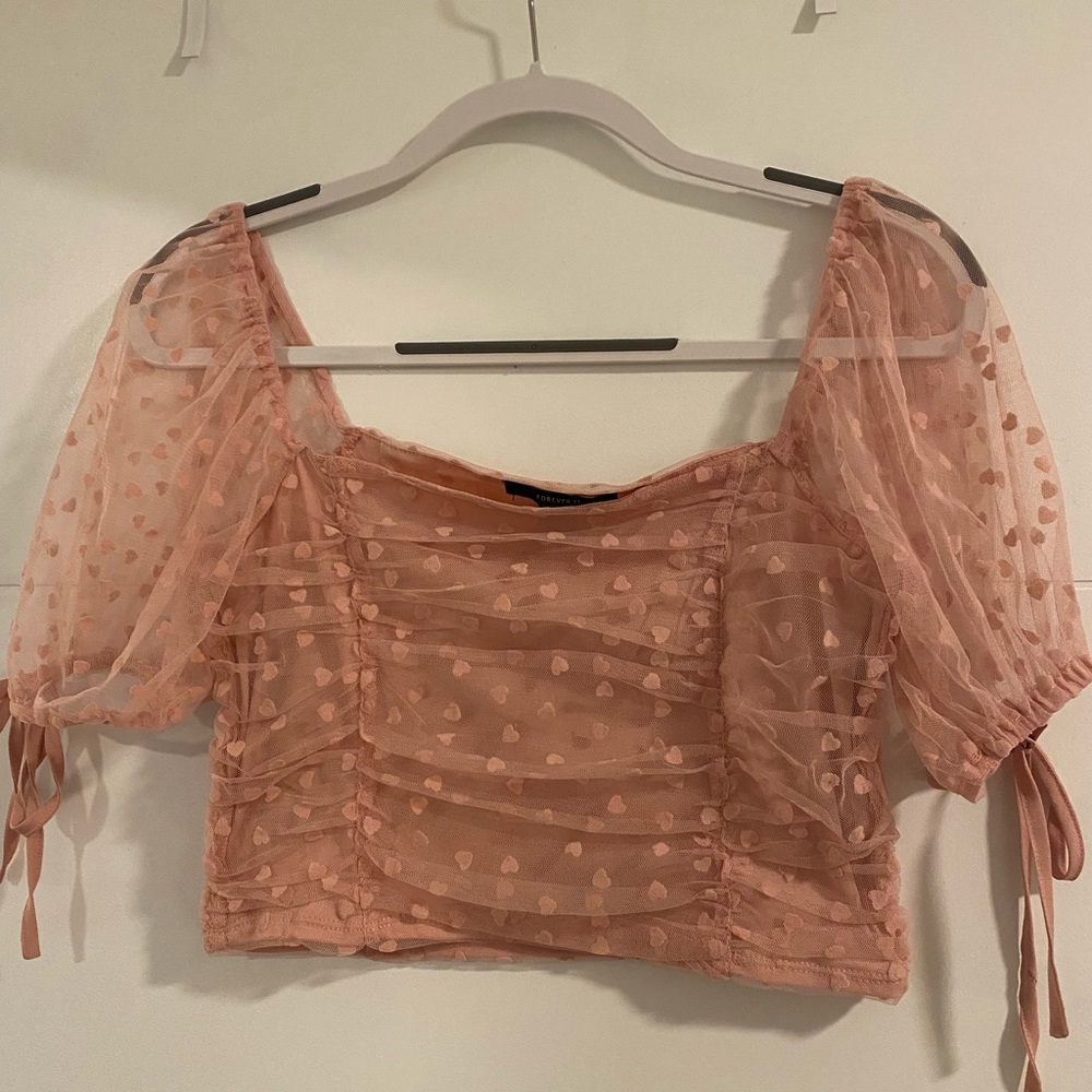 Forever 21 pink heart lace top